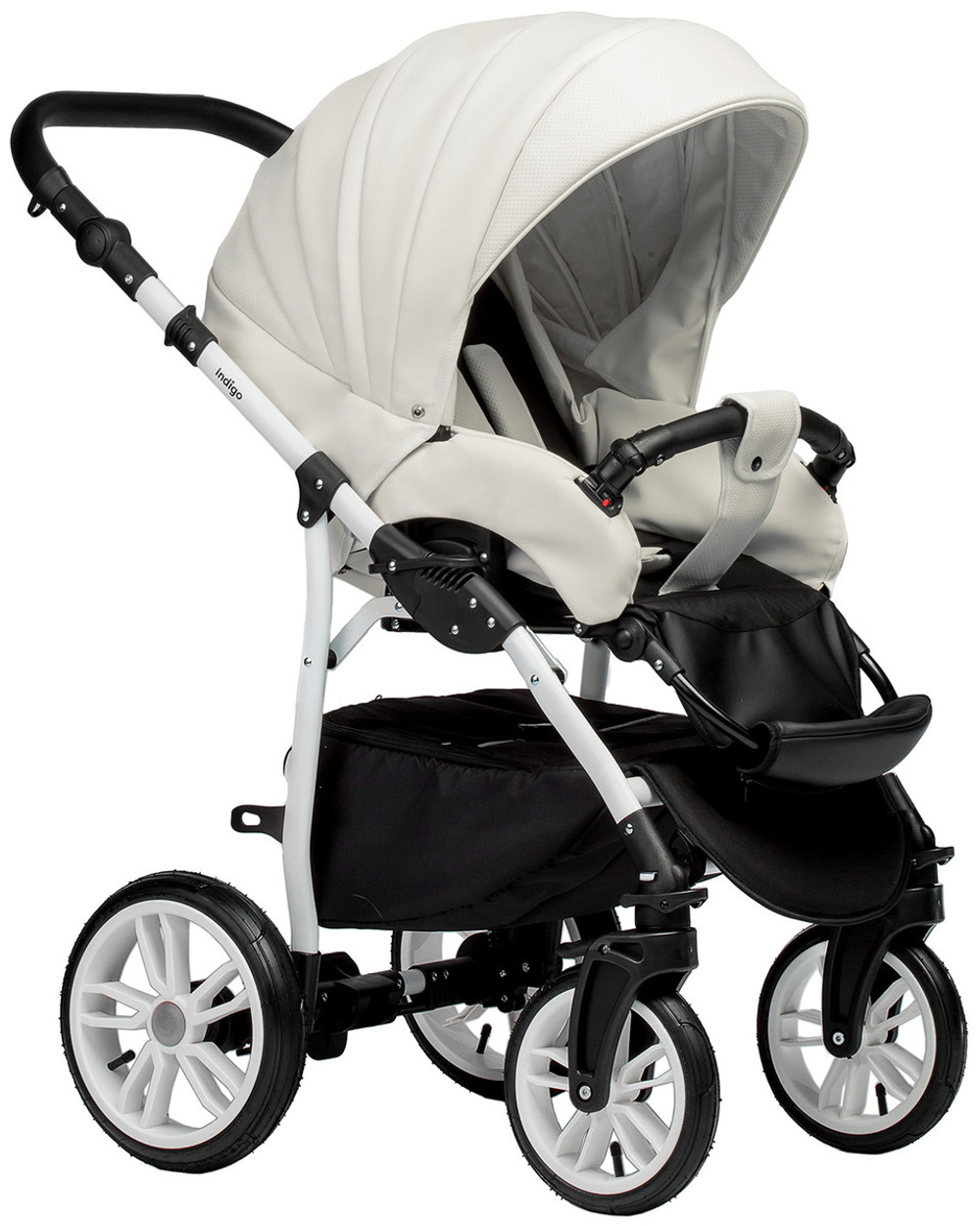 Детская коляска Indigo Indigo Special New 3 в 1 с автокреслом Avionaut Cosmo Beige Is01 белая кожа