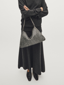 Massimo Dutti Большая плетеная сумка из кожи наппа, серый