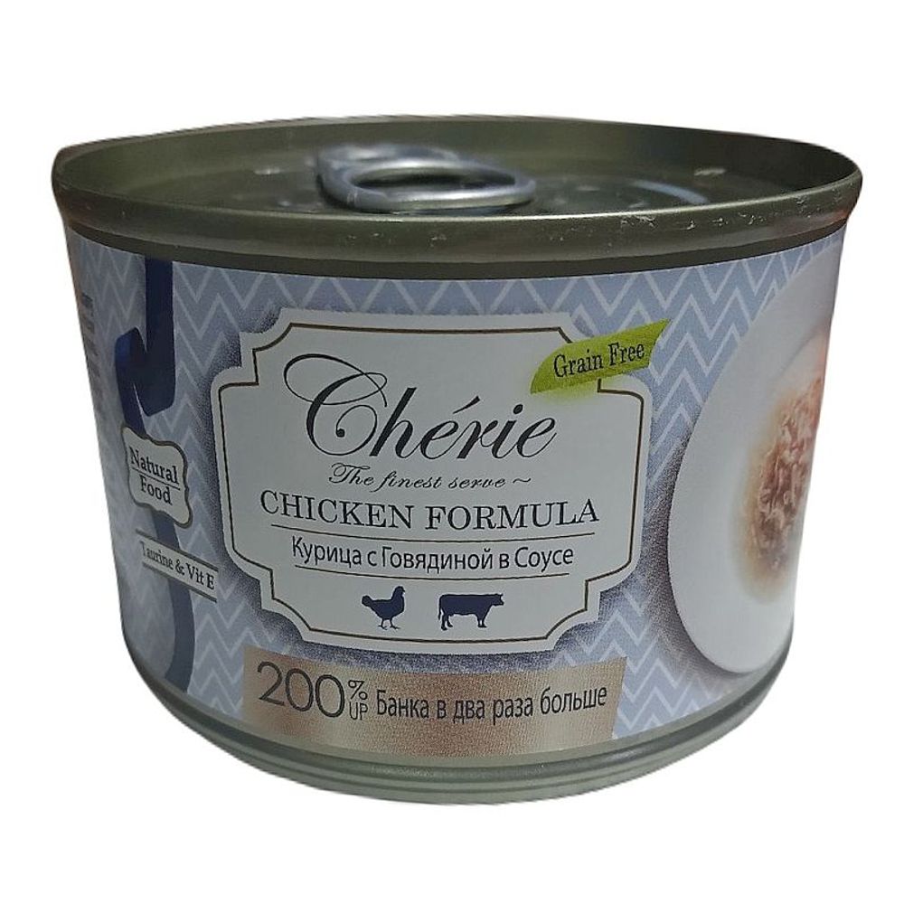 Влажный корм для кошек Pettric Cherie из рубленной курицы с говядиной в подливе, банка 165 г