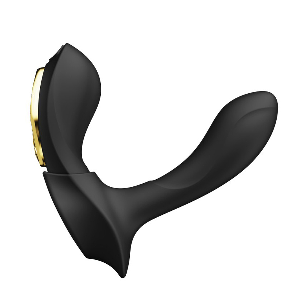 Чёрный вибромассажёр в трусики 8,5см с насадкой и пультом ДУ + управление через приложение Zalo Aya Wearable Vibrator Obsidian Black