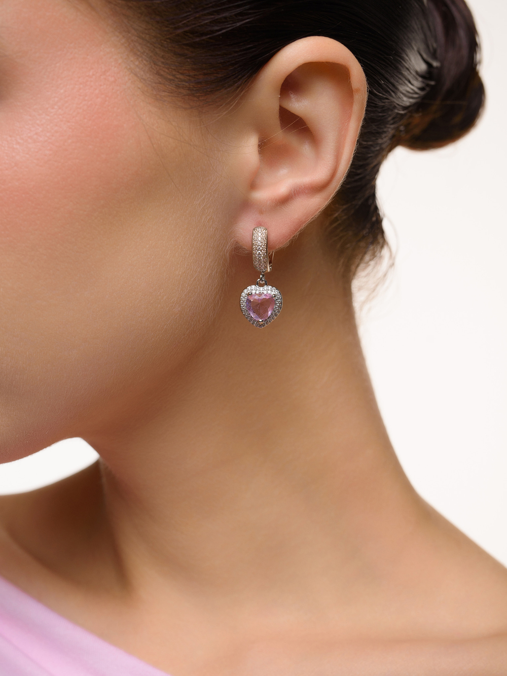 Серьги "Heart Pink Dimonds" Silver