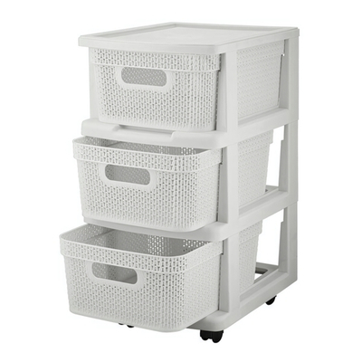 Комод Keeplex Ajur с корзинами на колесиках трехсекционный компакт 37х30х52см белое облако