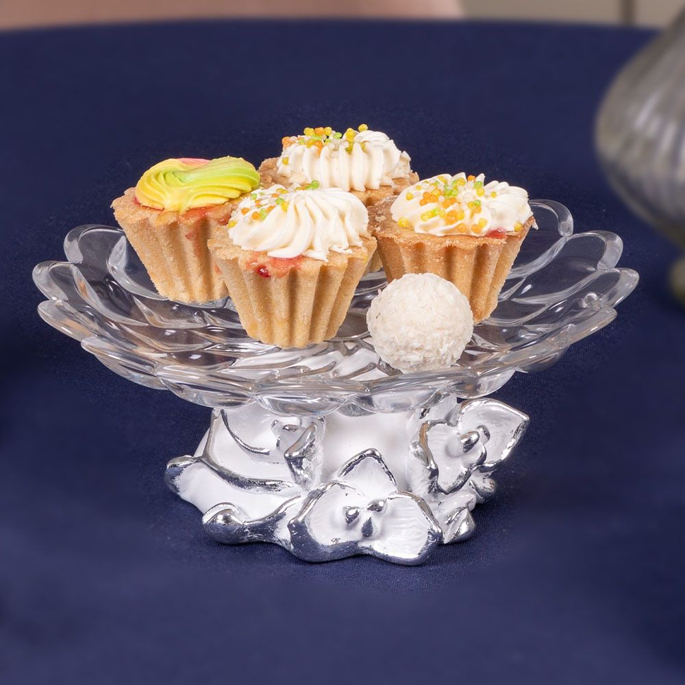 Фруктовница Орхидея Лайм Белая с чашей из стекла