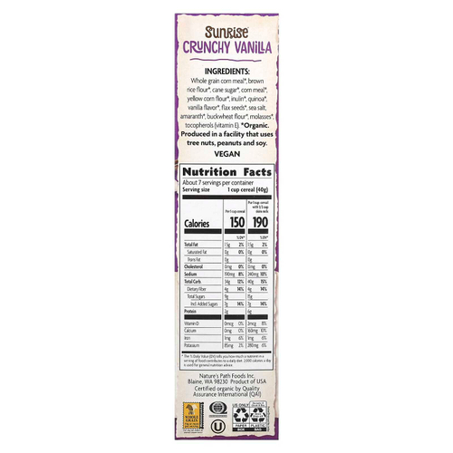 Nature's Path, Sunrise, хлопья, хрустящая ваниль, 300 г (10,6 унции)