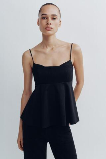 ZARA ТОП С БРЕТЕЛЯМИ И БАСКОЙ, ЧЕРНЫЙ
