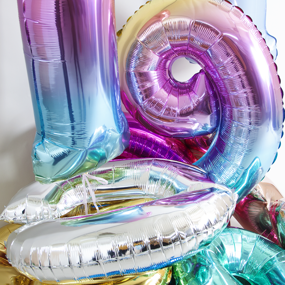 Шар (32''/81 см) Цифра, 9, Диагональная радуга, Градиент, 1 шт. в уп.