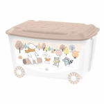 ЯЩИК ДЛЯ ИГРУШЕК НА КОЛЕСАХ С ДЕКОРОМ "ЗВЕРУШКИ НА ОПУШКЕ", 580Х390Х335 ММ, 45Л (Темно-беж