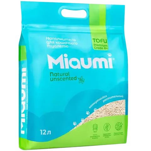 Miaumi TOFU Natural Unscente наполнитель комкующийся для кошачьего туалета растительный 12 л
