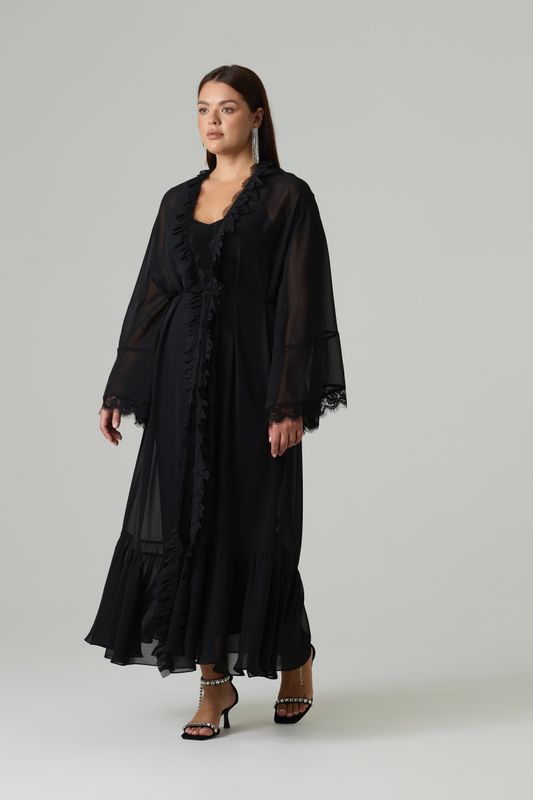 Накидка из шифона с кружевом, черный