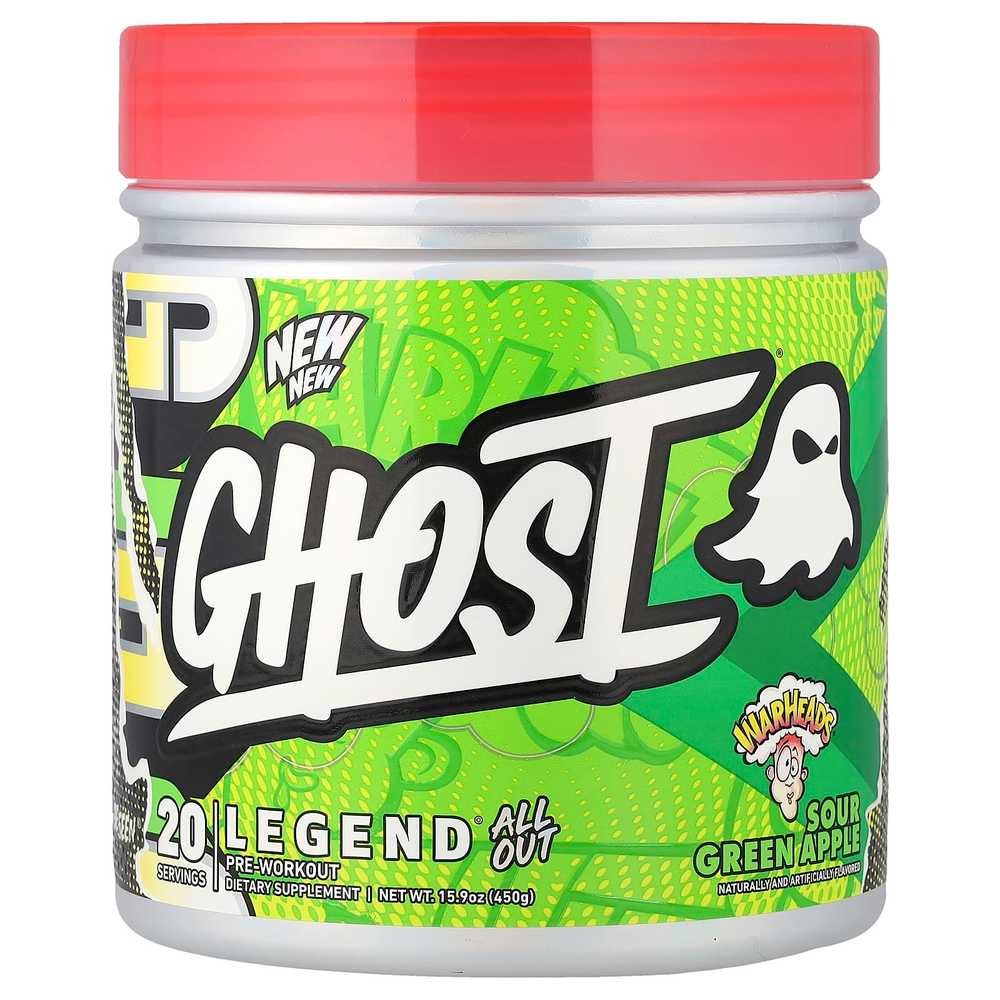 Ghost, Legend® All Out Pre-Workout, Warheads®, кислое зеленое яблоко, 450 г (15,9 унции)