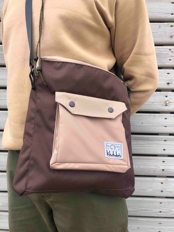 Сумка Messenger Комбинация 1 ручной работы L Коричнево-бежевая - фото 3