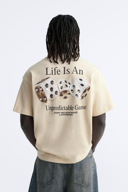 ZARA ФУТБОЛКА С ПРИНТОМ И НАДПИСЬЮ, ЭКРЮ