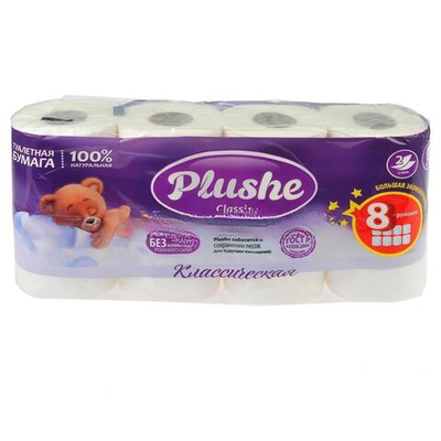 Туалетная бумага 2 сл. 8 шт. "Plushe Classic" Белая (1/8 шт.)