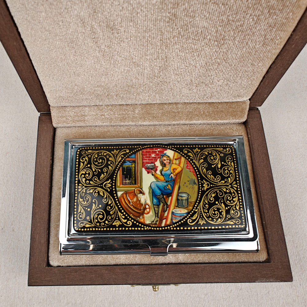 Визитница "Подарок строителю" (роспись Палех)