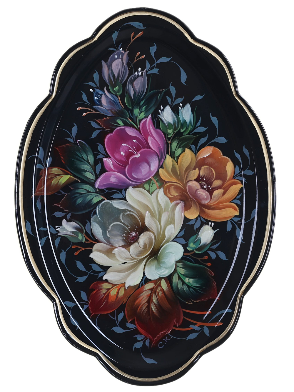 Жостовский поднос декоративный, размер 32х22 см (A11), металлический