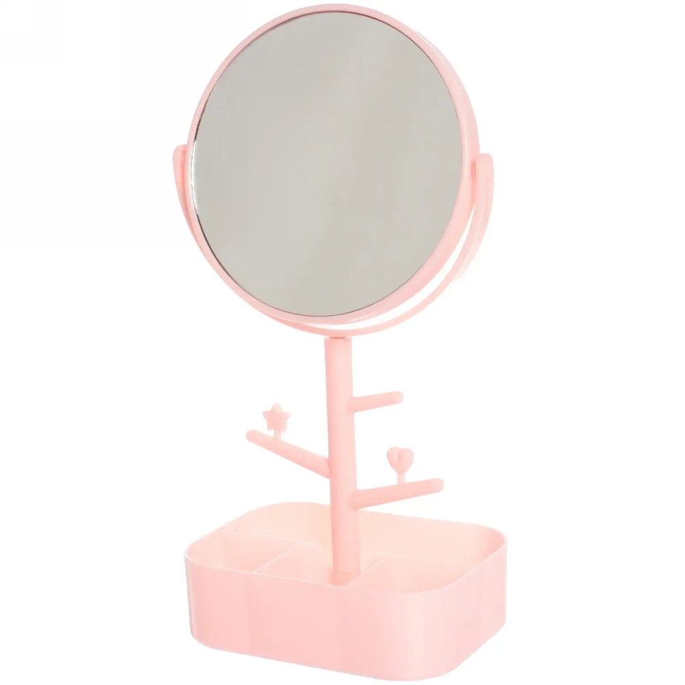 Зеркало настольное с органайзером «High Tech - Monako», двустороннее, цвет розовый, 16,5*30см