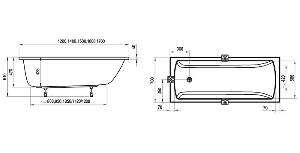 Акриловая ванна Ravak Classic II 120x70 CC11000000 без гидромассажа