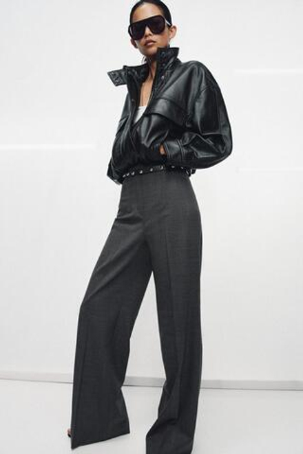 ZARA БРЮКИ ИЗ ШЕРСТИ С ВЫСОКОЙ ПОСАДКОЙ — ZW COLLECTION, СЕРЫЙ МЕЛАНЖ