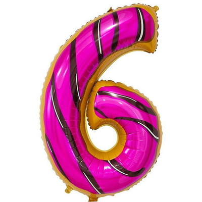 Шар фольгированный 32'/81см Цифра 6"Сладкий пончик»