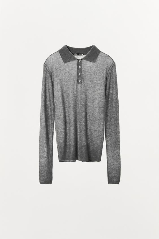 ZARA ОДНОТОННАЯ ФУТБОЛКА-ПОЛО, СЕРЫЙ