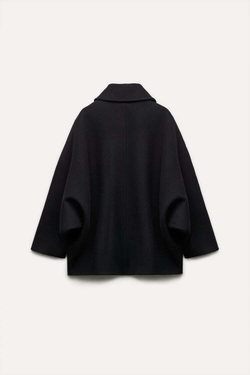 ZARA УКОРОЧЕННОЕ ШЕРСТЯНОЕ ПАЛЬТО — ZW COLLECTION, ЧЕРНЫЙ