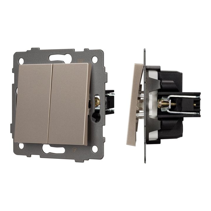 Механизм выключателя двухклавишный проходной SWT-MKP2-PL-GD-V (250V, 10A) Arlight 049895