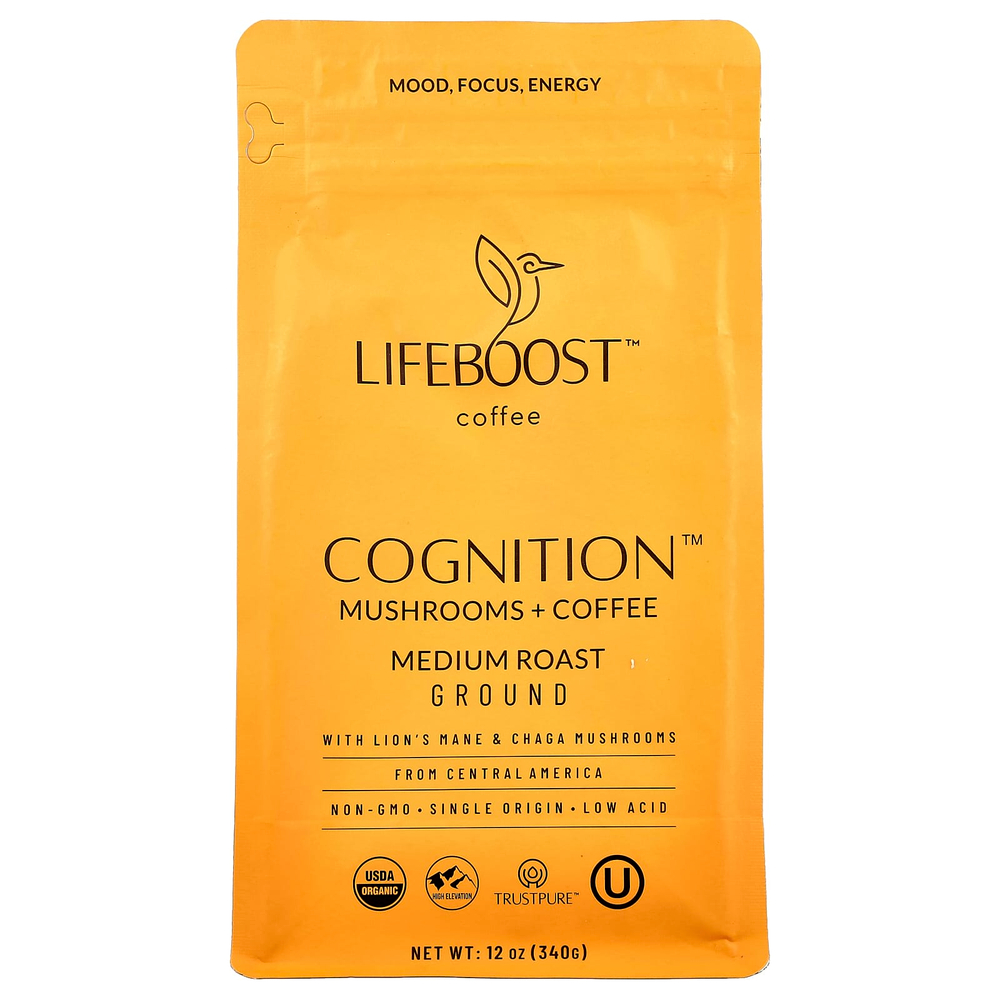 Lifeboost, Cognition ™, кофе с грибами, молотый, средней обжарки, 340 г (12 унций)