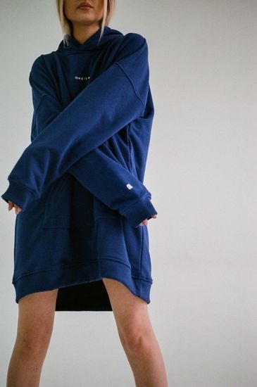 Худи ONE TWO LONG HOODIE LOGO (темно-синий)