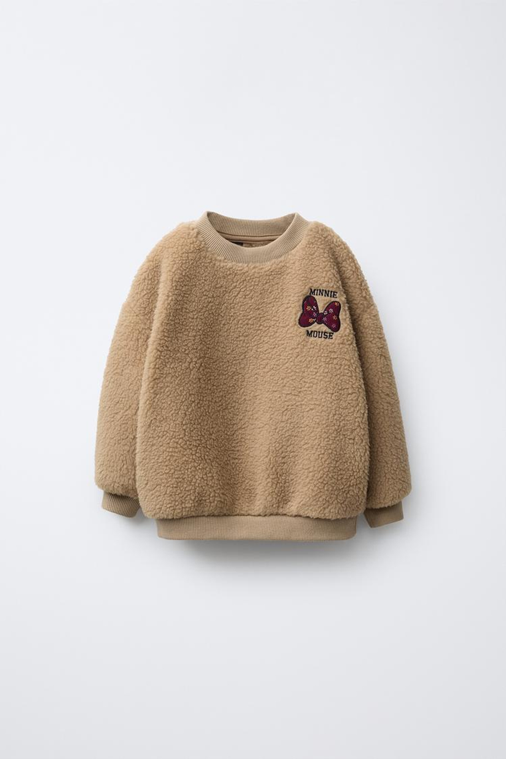 ZARA ТОЛСТОВКА ИЗ ОВЧИНЫ С ВЫШИВКОЙ MINNIE MOUSE © DISNEY, СВЕТЛО-БЕЖЕВЫЙ