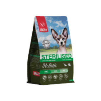 Сухой корм для кошек Blitz Holistic Cat Duck & Rabbit Sterilised Cat низкозерновой корм для стерилизованных кошек,утка и кролик, 1,5 кг