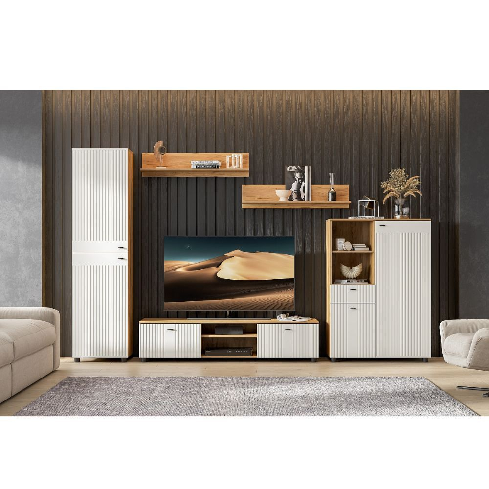 Тумба под телевизор широкая Милан, белый матовый