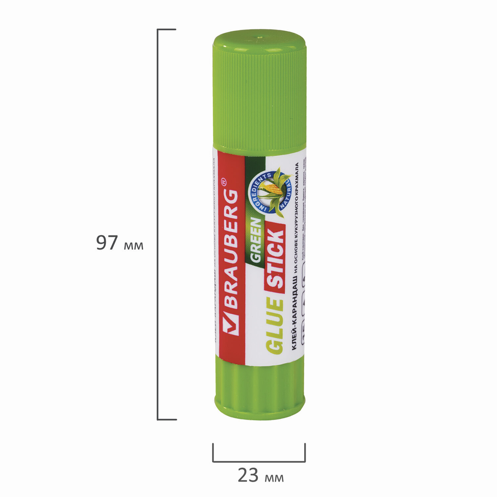 Клей-карандаш на натуральной основе BRAUBERG GREEN 15 г (24 штуки в упаковке)
