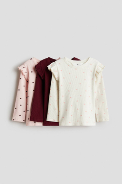 H&M Набор из трех хлопковых футболок с длинным рукавом, светло-розовый