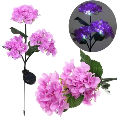 Светильник на солн.батарее (фигура на спице с подсветкой) «Кустовая гортензия» 75 см, Сиреневый (свечение белое)