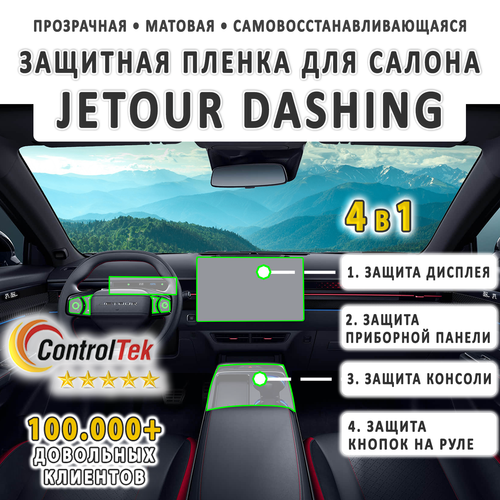 Jetour Dashing (2023) - комплект защитных матовых пленок 4 в 1. Пленка защитная ControlTek HYBRID со слоем TOP COAT. Толщина: 6 mil. (175 мкм.)