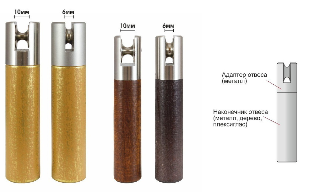 Декоративный отвес цепи или шнура управления (адаптер металл черный/наконечник оргстекло белый матовый)