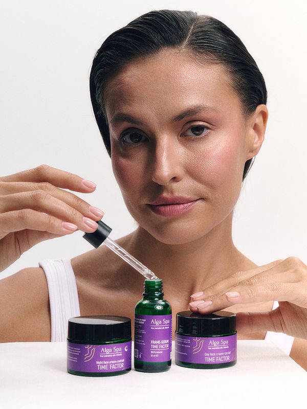 Ночной крем-коктейль для лица лифтинг эффект Night face cream-coctail TIME FACTOR, 50 мл (Alga spa)