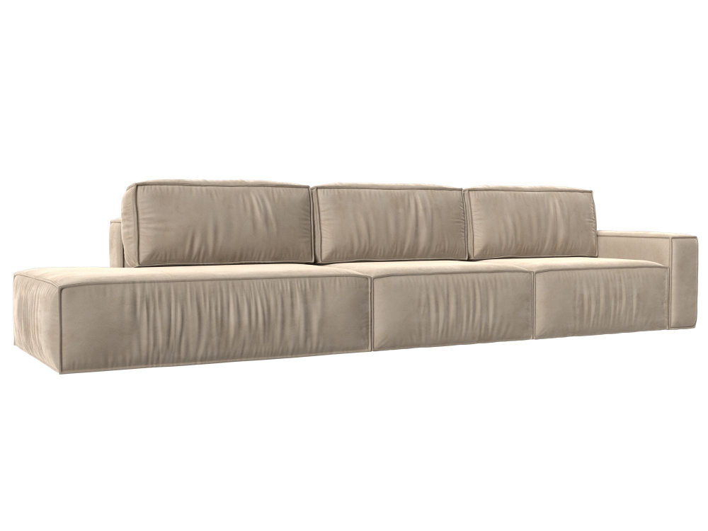 Диван прямой Прага Модерн Лонг подлокотник справа, Бежевый, Велюр, 121739