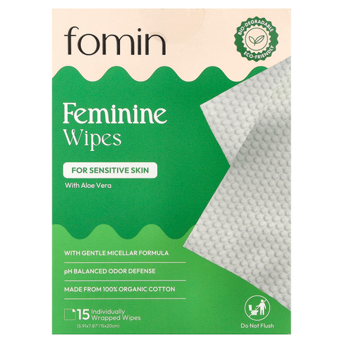 fomin, салфетки для женщин, для чувствительной кожи, 15 салфеток в индивидуальной упаковке