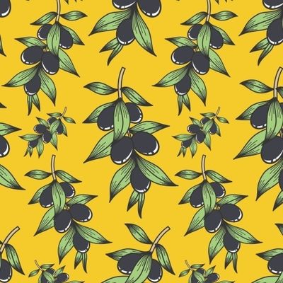 ОЛИВКОВЫЕ ВЕТВИ С ПЛОДАМИ НА ЖЁЛТОМ ФОНЕ