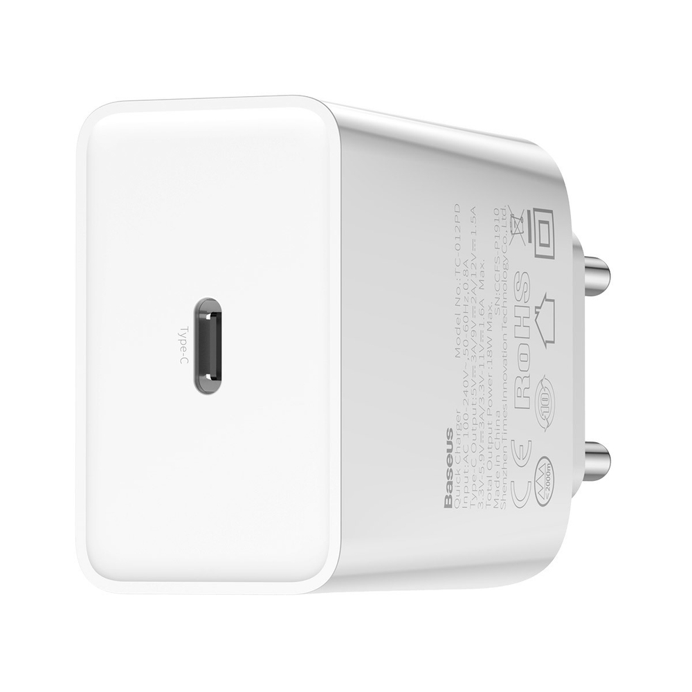 Зарядное устройство + Кабель Baseus Speed Mini PD Single Tyep-C Quick Charger 18W Charging Sets - White