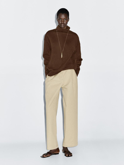 Massimo Dutti Свитер из смесовой шерсти с высоким воротником, тоффи