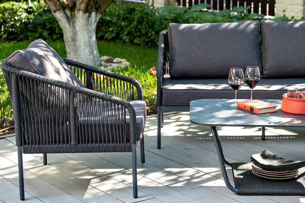 "Канны" лаунж-зона 4-местная плетеная из роупа (веревки), цвет темно-серый