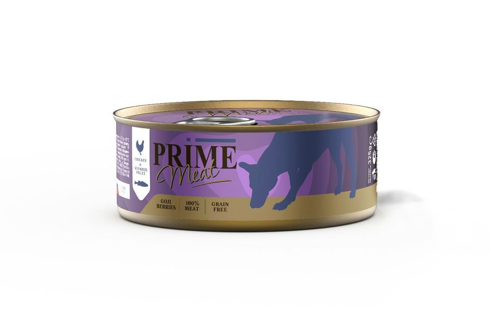 PRIME MEAT консервы для собак курица со скумбрией филе в желе 325 г