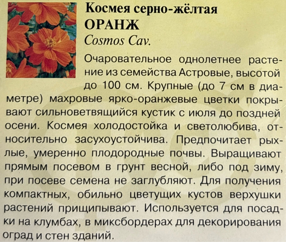 Космея Оранж махровая 0,3 г СМЦ-973