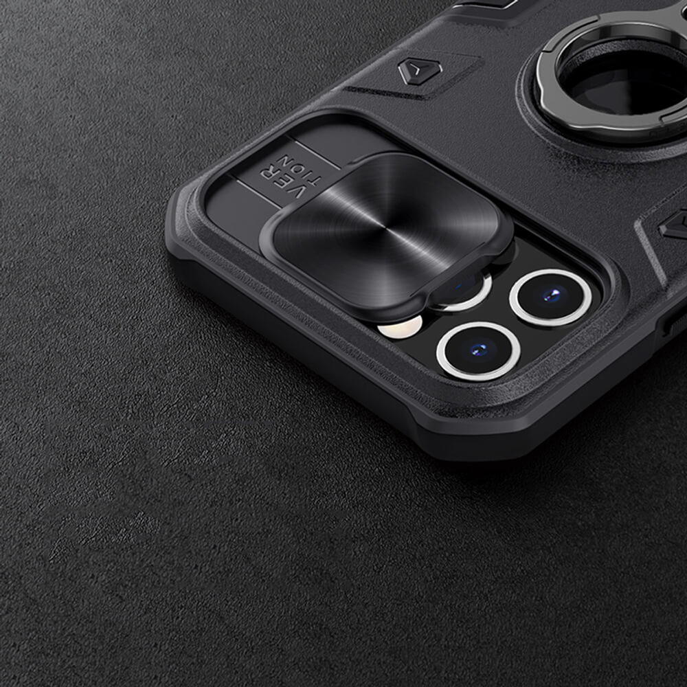 Противоударный чехол с кольцом и защитой камеры Nillkin CamShield Armor Case для iPhone 12 / 12 Pro