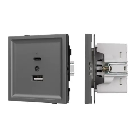 Механизм USB розетки SCT-TENDO-MUAC-SFPL-GR (5V, 3A, QC3) (Arlight, Матовый графитовый) 054538