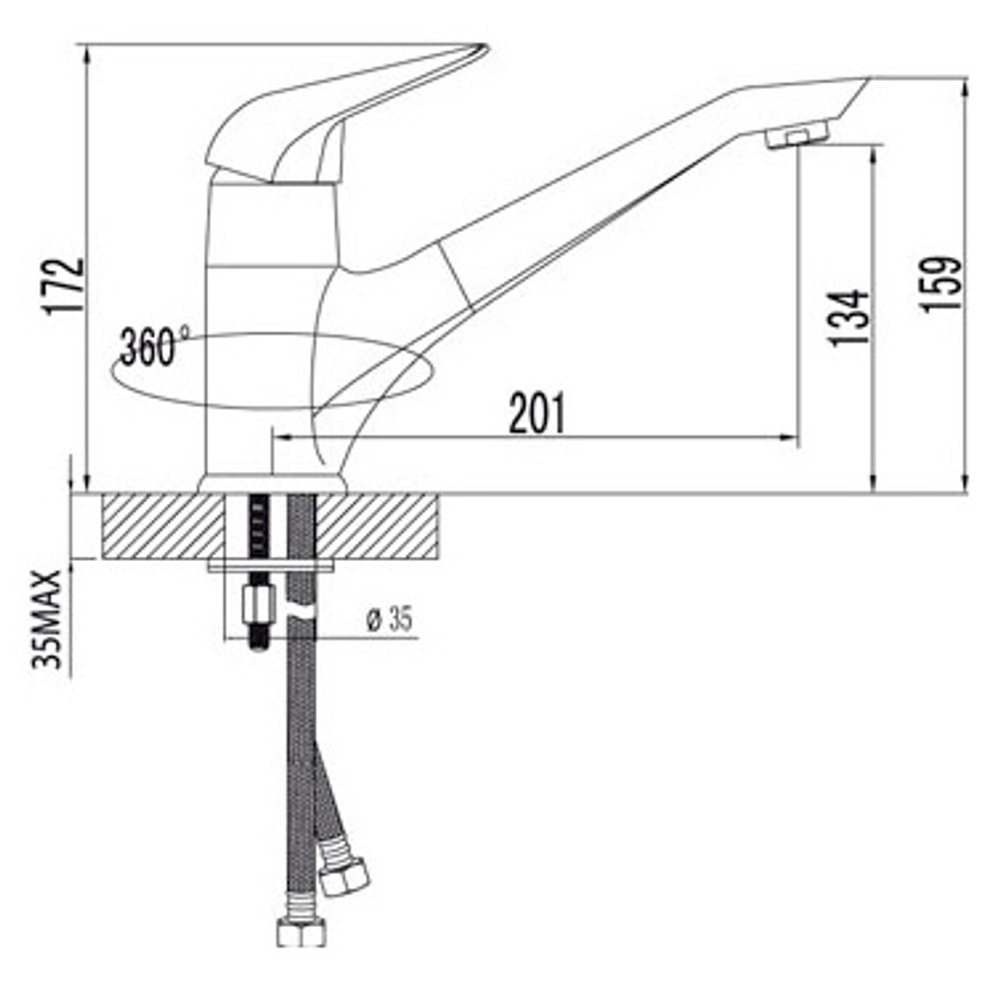 LM4204C Посейдон Смеситель для кухни с поворотным изливом, хром (к/к 8)