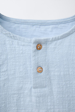 ZARA КОМБИНИРОВАННАЯ ФУТБОЛКА С ГОРЛОВИНОЙ ХЕНЛИ, ГОЛУБОЙ