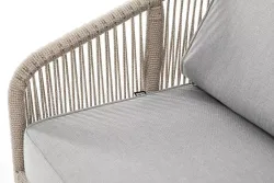 "Канны" диван 2-местный плетеный из роупа, каркас алюминий светло-серый (RAL7035) муар, роуп серый меланж круглый, ткань светло-серая